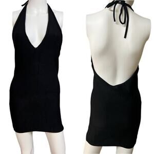 NWT Lioness Heavenly Sent Mini Dress Black sz L Halter Knit Bodycon Date Night
